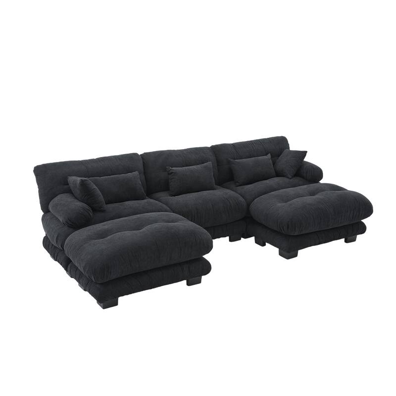 118'' Large U Shape Sofa Velvet Modular Sofa with 2 Ottomans for Living Room