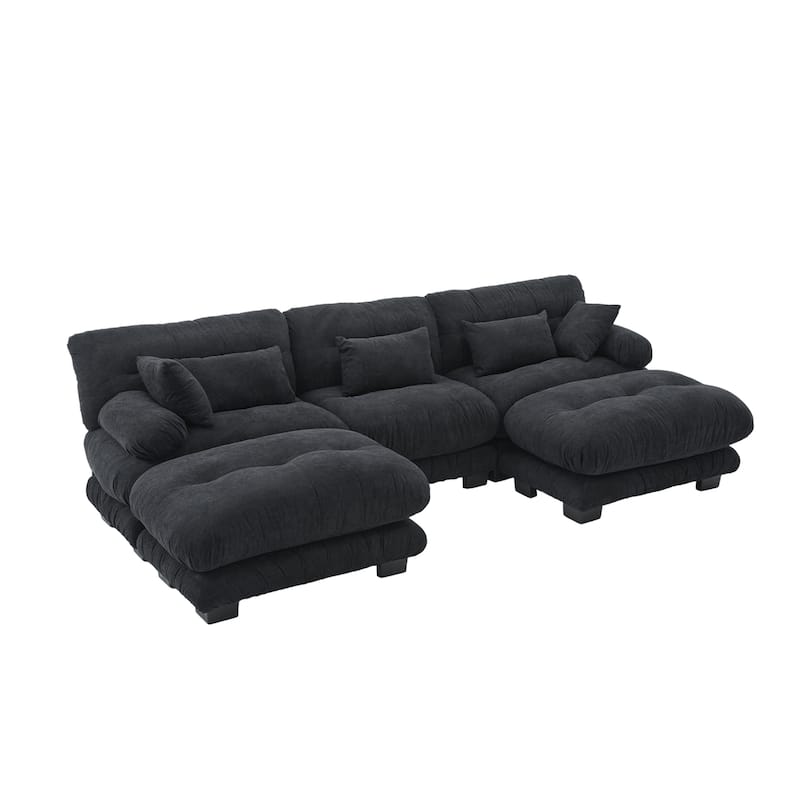 Pelletized Velvet U-shaped Sectional Sofa Modular Chaise Lounge Couch with 2 Ottomans, Deep Seat, Bolster Arms and Pillows