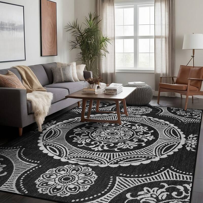 Beverly Rug Blue Medallion Indoor Outdoor Rug, Outside Carpet for Patio, Deck, Porch