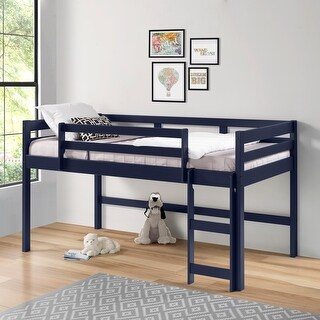 Unique Design Twin Loft Bed with Ladder, Guardrail and Spacious Under Bed Space, Blue