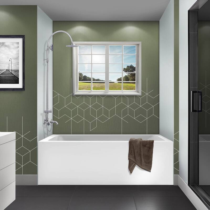 Fine Fixtures Acrylic-Fiberglass Soaking Bathtub, White. Alcove/Apron Front