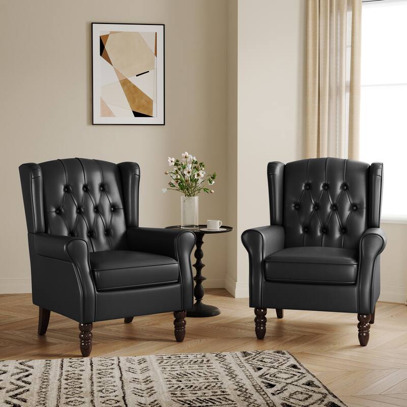 Button-Tufted Accent Club Chair Wingback Armchair Set of 2