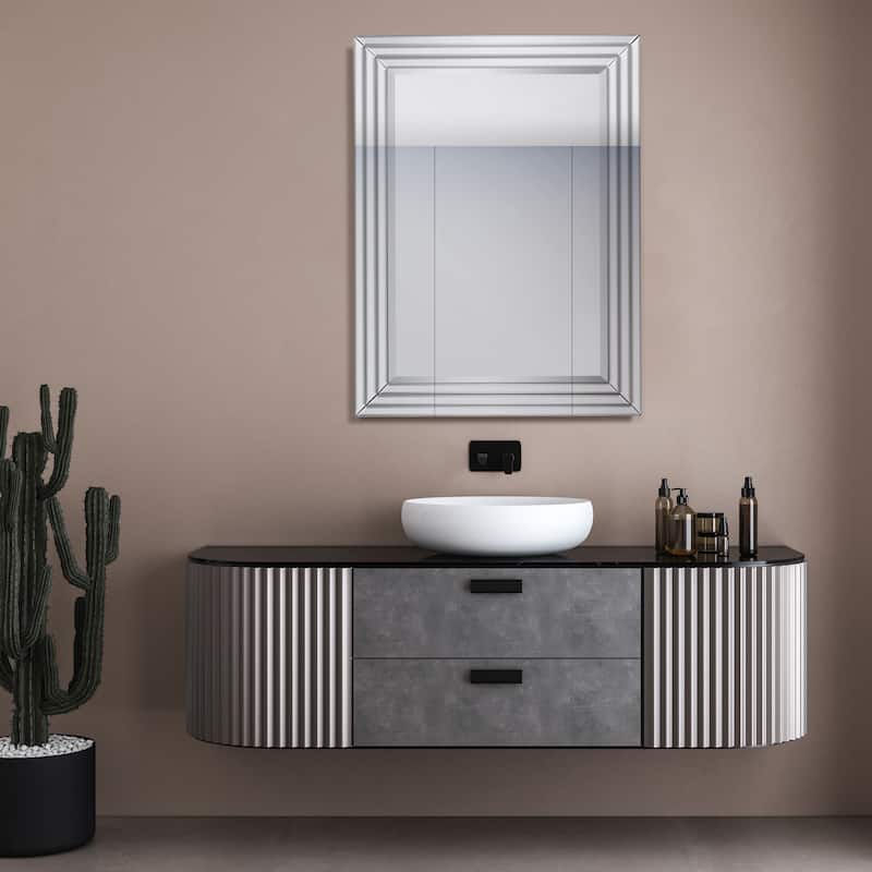 Multi-Faceted 2" Beveled Wall Mirror with Glass Frame, 40" x 30" - Clear - 30 in. x 1.38 in. x 40 in.