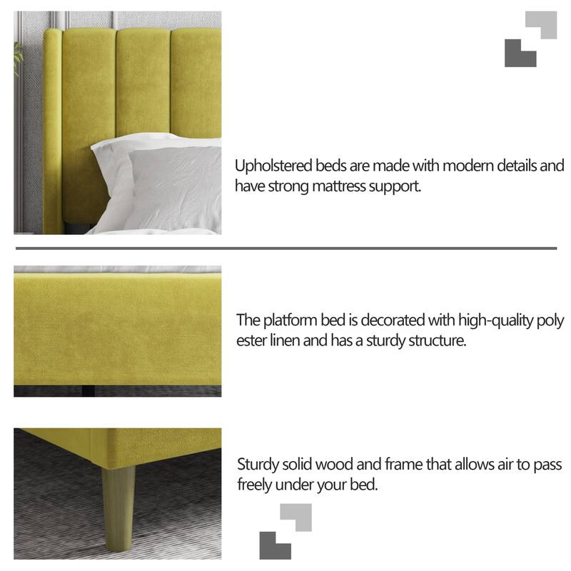 Aufank Bed Frame Upholstered Platform with Wooden Slats, Noise-Free