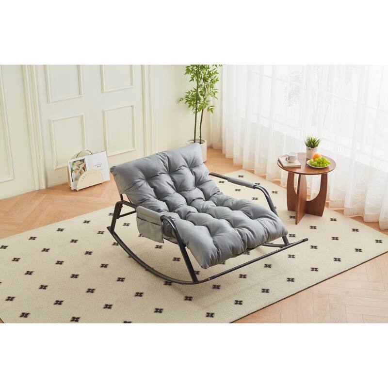 Rocking Chair with Extra-Wide Technical leather Upholstered Gliding Chair Boucle Reclining Chair