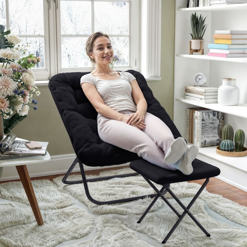 Oversized Folding Upholstered Saucer Chair with Ottoman