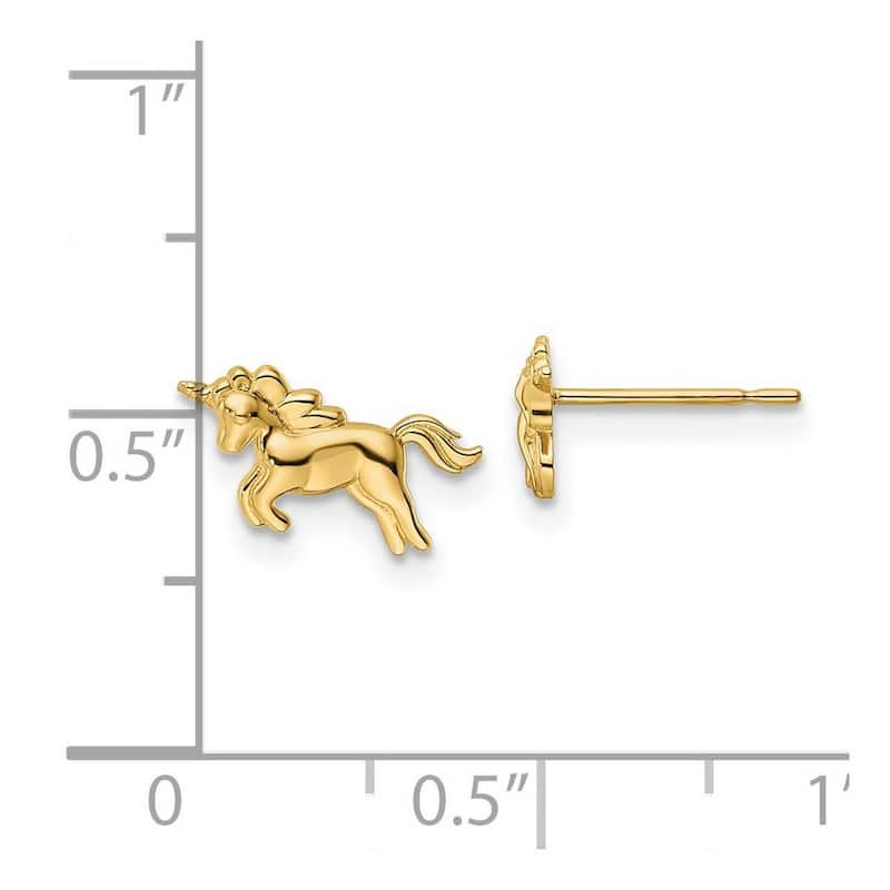 Curata 14k Yellow Gold Unicorn Post Earrings - 7x11.55mm