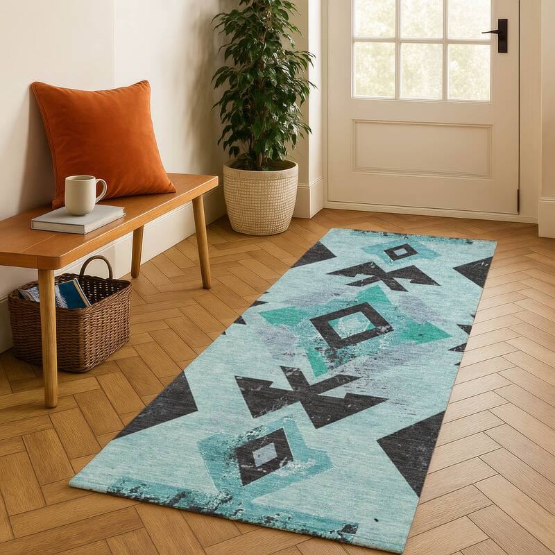 Premium Washable Super Soft Global Impressions Mayfield Rug - Teal - 2'3" x 7'6"