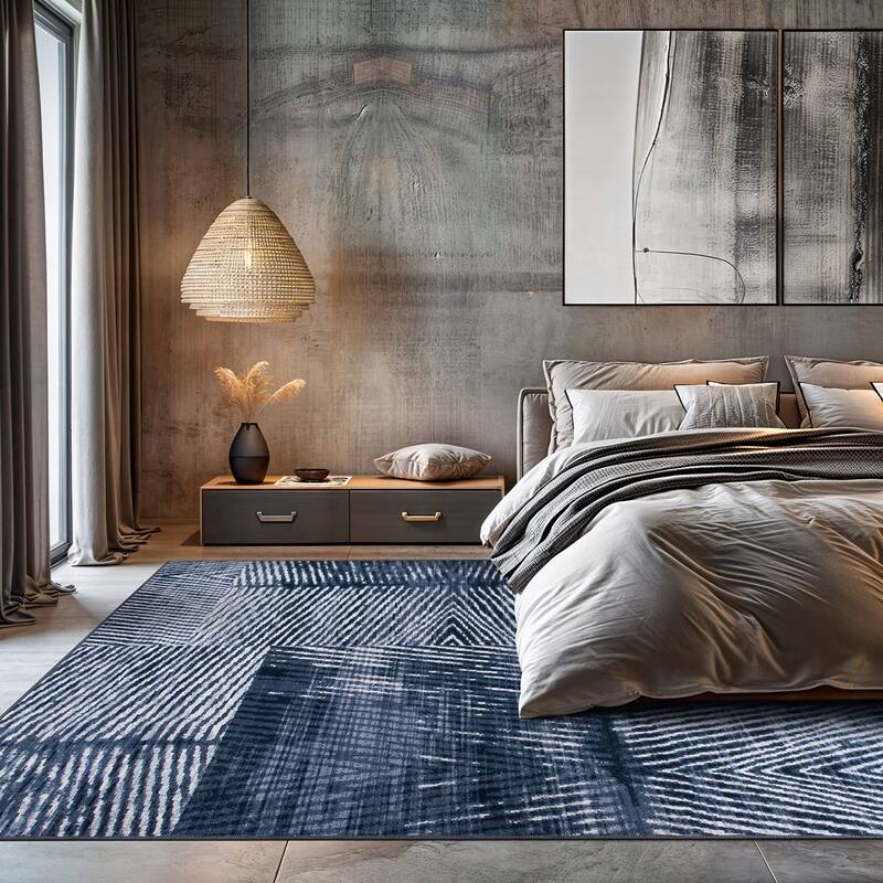 Geometric Stripe Distressed Non Slip Area Rug