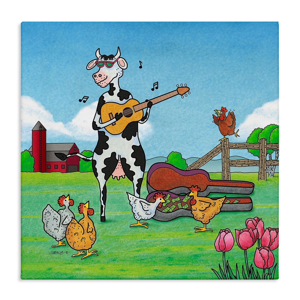 Stupell Busking Cow with Audience Canvas Wall Art Design By Roger Straub