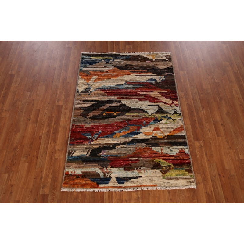 Abstract Moroccan Oriental Rug Handmade Wool Carpet - 4'0" x 5'11"