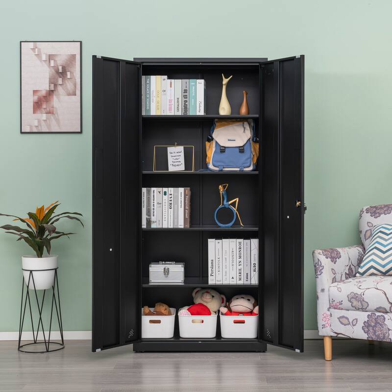 Rust-Proof Home OfficeTall File Cabinet, Lockable Storage Cabinet with Magnetic Doors & 4 Adjustable Shelves