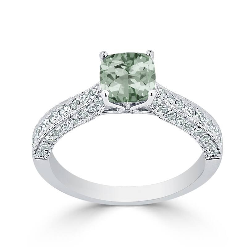 Auriya 5/8ct Unique Cushion-cut Green Amethyst and Diamond Engagement Ring 3/8ctw 14k Gold