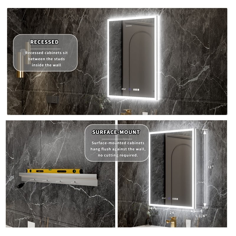 MEDUNJESS 24'' x 32'' Frameless Bathroom Cabinet with Defogging