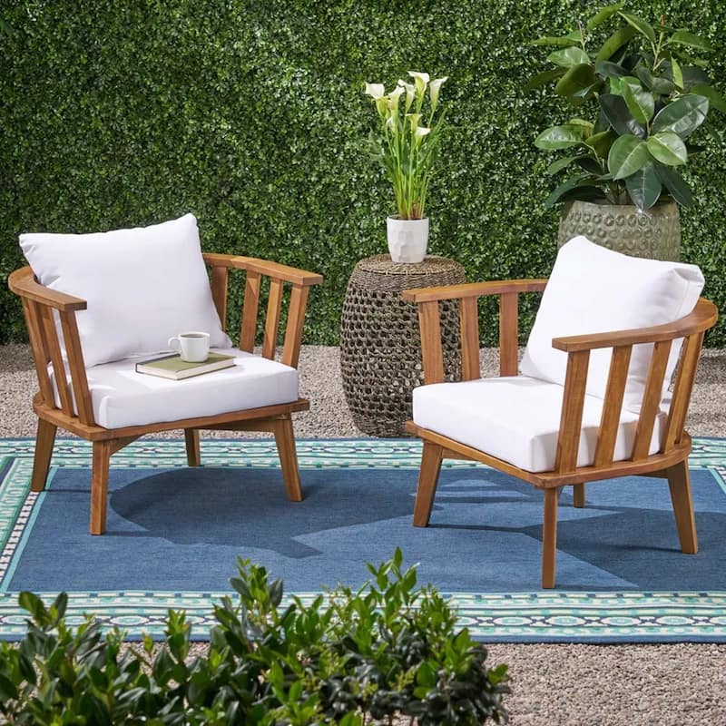 Set of 2 Acacia Patio Club Chair with Cushion by Christopher Knight Home