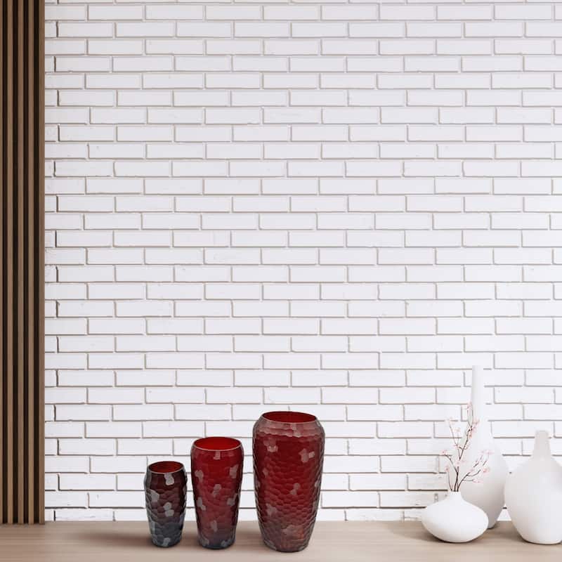 Set of 3 Decorative Handmade Glass Artistic Jug Vase in Red