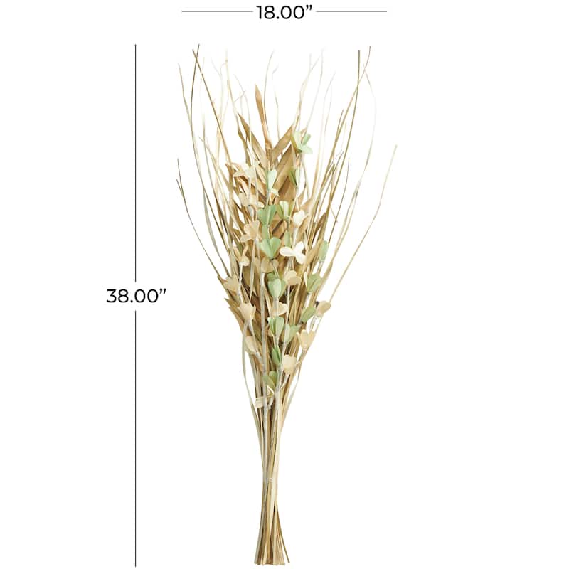 Dried Plant Palm Leaf Handmade Tall Floral Grass Bouquet Natural Foliage with Green Accents - Beige - Roche River Decor