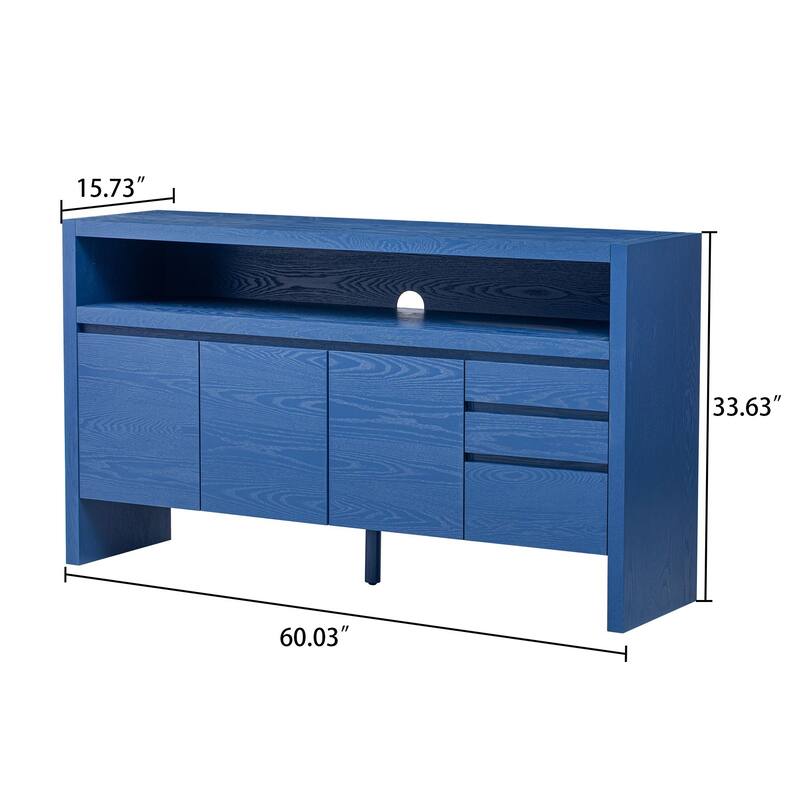 Modern Freestanding Wooden Sideboard with Three Drawers, Two Cabinets and a Shelf