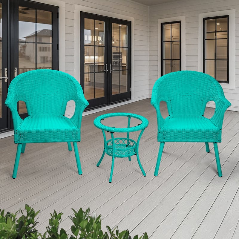 Cozywor 3-Piece Outdoor Wicker Patio Bistro Chair Set - Tiffany Blue