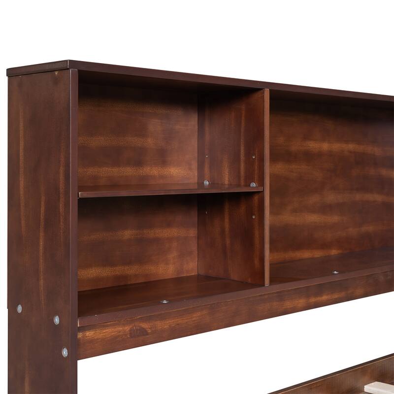Full Size Wooden Captain Bed with Storage Shelves and 4 Drawers