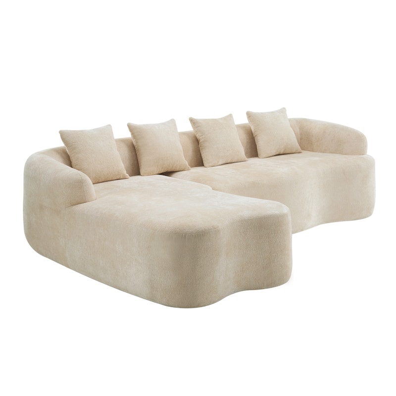 Full Compression L-Shape Sectional Sofa With Curved Chaise, Beige Modular Chenille Couch,High-Density