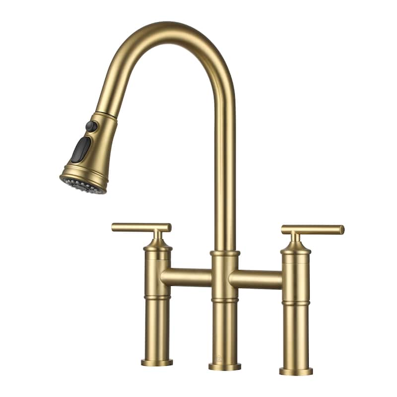 Double Handle Bridge Pull-Down Sprayhead Kitchen Faucet