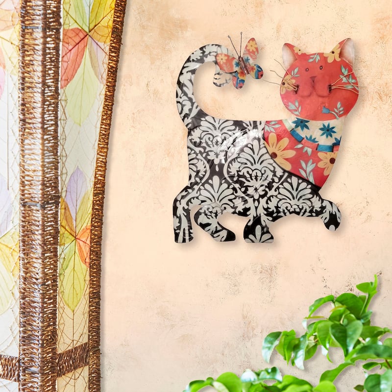 Cat Black and Red Garden Decoration - 1 x 12 x 13