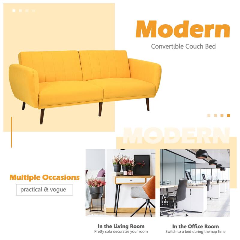 Costway Convertible Futon Sofa Bed Adjustable Couch Sleeper w/ Wood - 82.5'' x 34'' x 32'' (L x W x H)