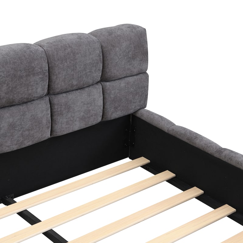 Christopher Knight Home - Evelyn Chenille Upholstered Bed with Modern Checkerboard Headboard