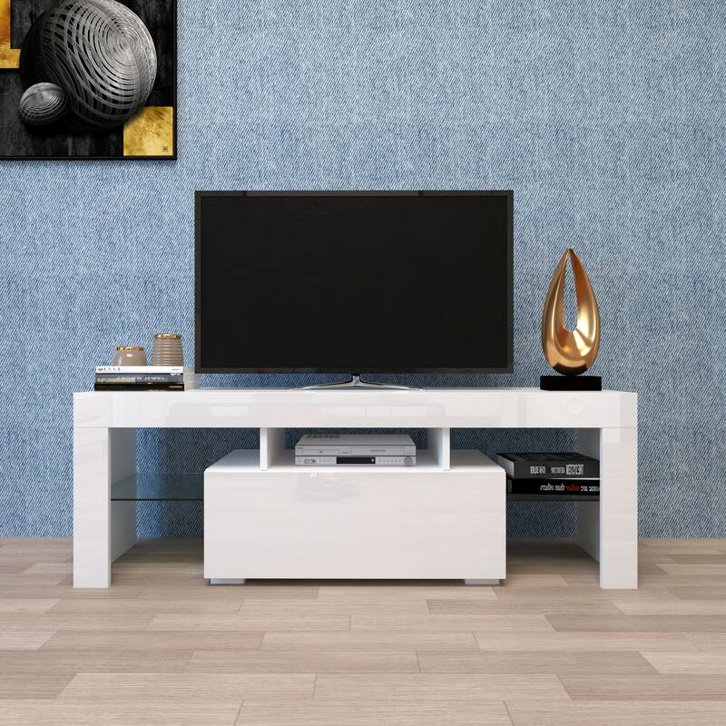 GDF Studio - Hermey Modern Entertainment TV Stand with LED Lights and Storage