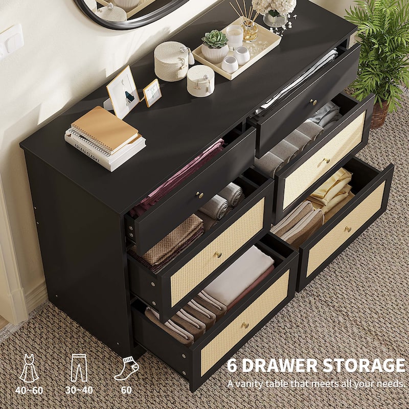 Moasis 6-Drawer Rattan Storage Chest of Drawers Cabinet Dresser