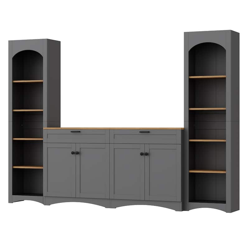 Farmhouse Entertainment Center TV Stand with Storage Cabinet and Bookshelf