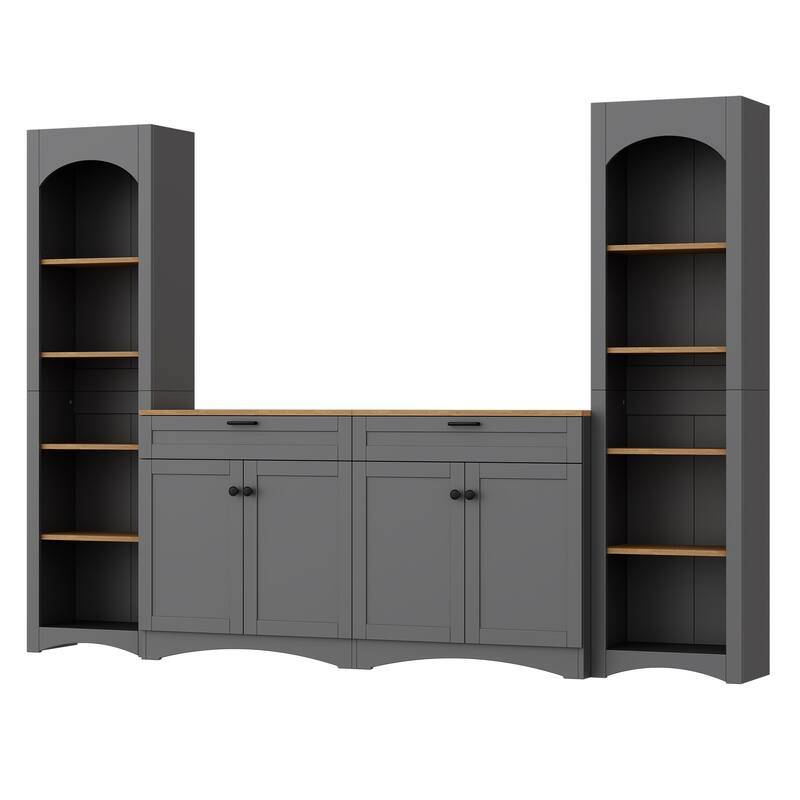 Large TV Stand Display Cabinet Set for TVs Up to 70", Wood Media Console Table Entertainment Center with Cabinet, 2 Drawers