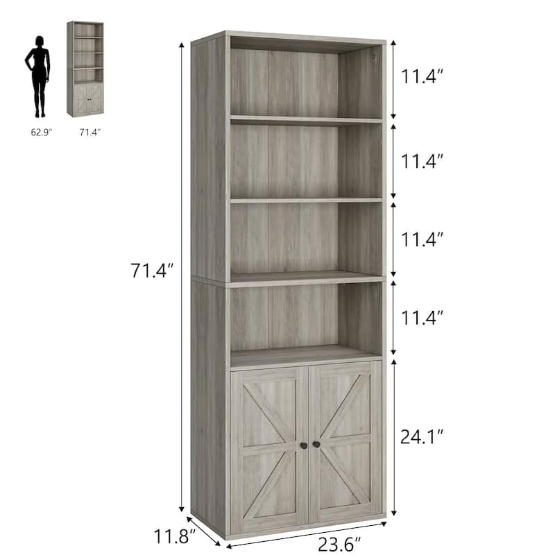 71.4" Tall Bookshelf, 4-Tier Bookcase, Book Shelf, Open Storage Shelf with Doors