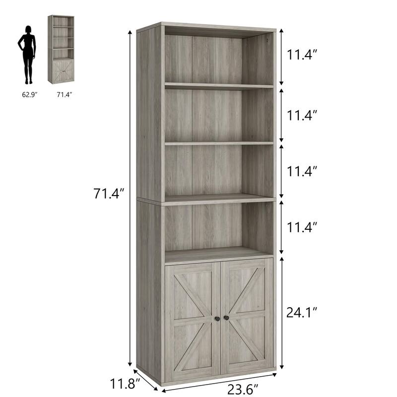 Bookcase with Doors Farmhouse Bookshelf