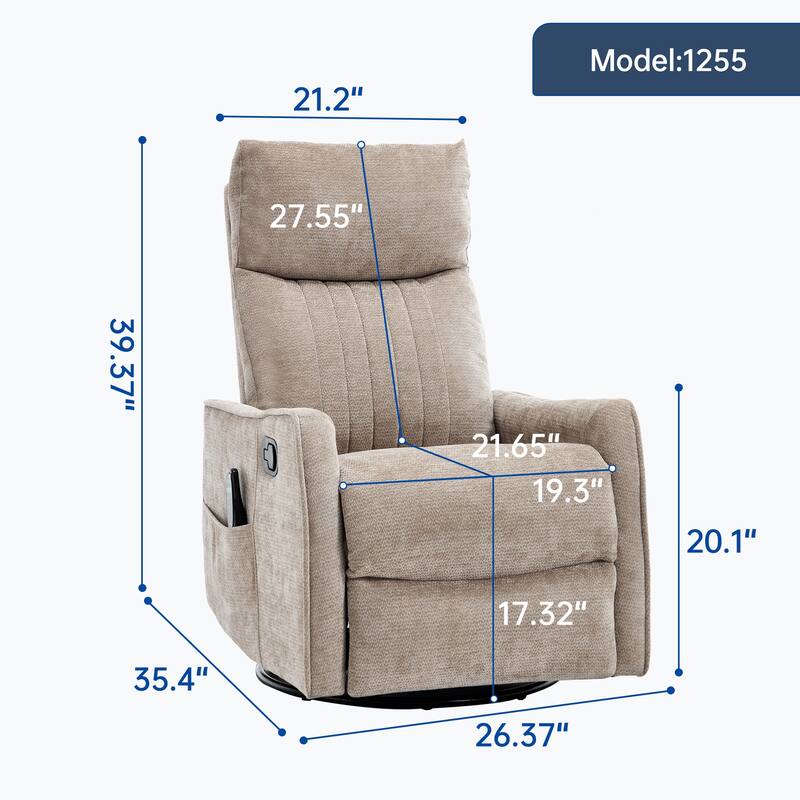 Swivel Recliner Chair with Heat & Massage, Heavy Duty Manual Recliner Chair, Glider Rocker Chair with Side Pocket - khaki