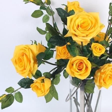 FloralGoods Real Touch 5 Rose Bloom Stem in Yellow 38" Tall