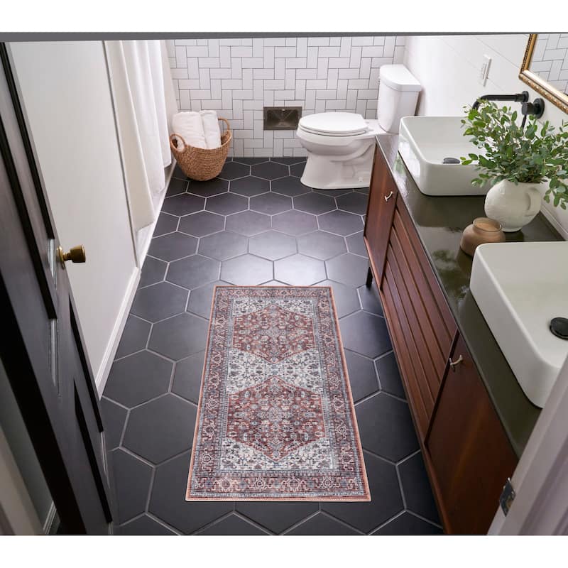 New Concept Washables Vintage Medallion Machine Washable Area Rug