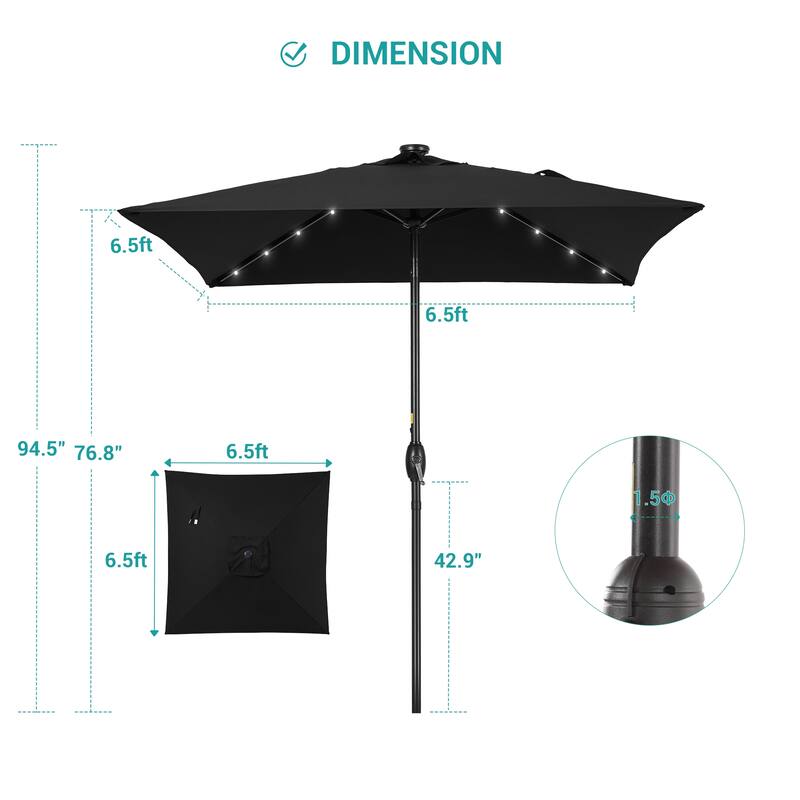 BONOSUKI 6.5x6.5Ft LED Patio Market Umbrella Weather-Resistant Frame