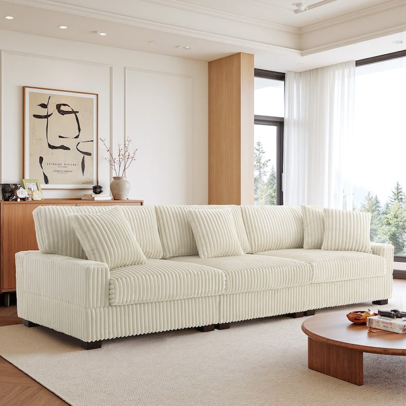 Modular Sectional Sofa Set with Adjustable Headrests and Ottomans - White/3 Piece