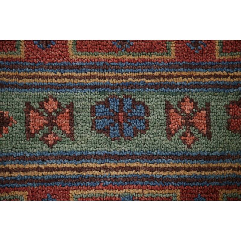Geometric Red Sirjan Oriental Area Rug Hand-knotted Wool Carpet - 8'0"x 9'10"