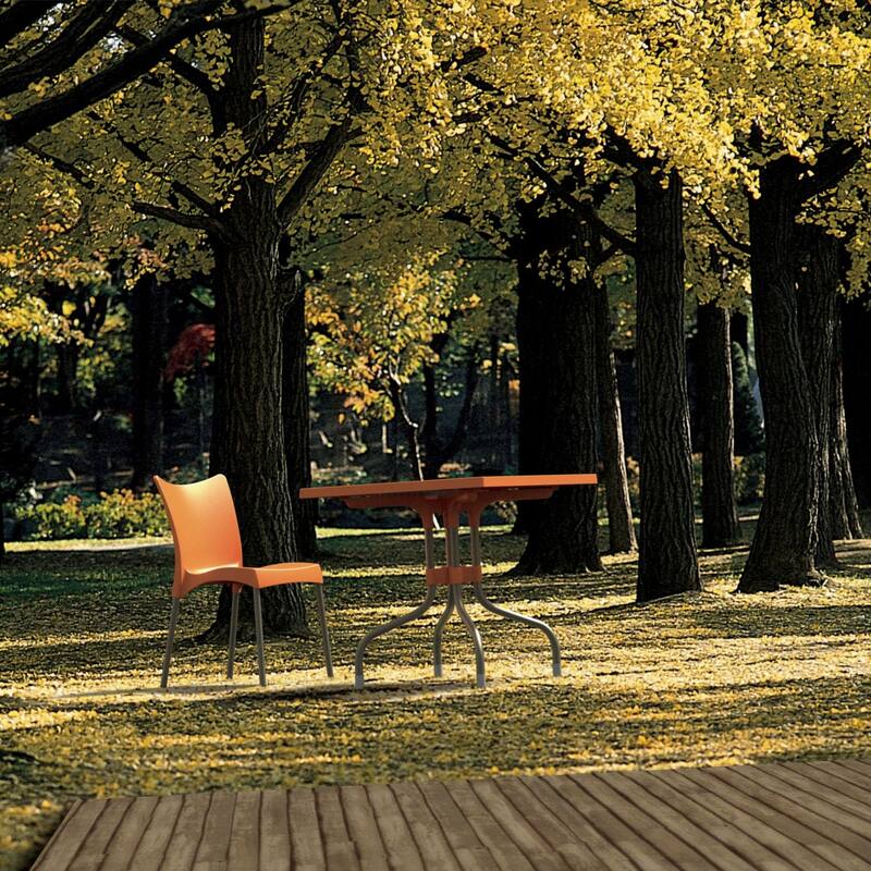 31" Orange and Silver Patio Square Folding Dining Table