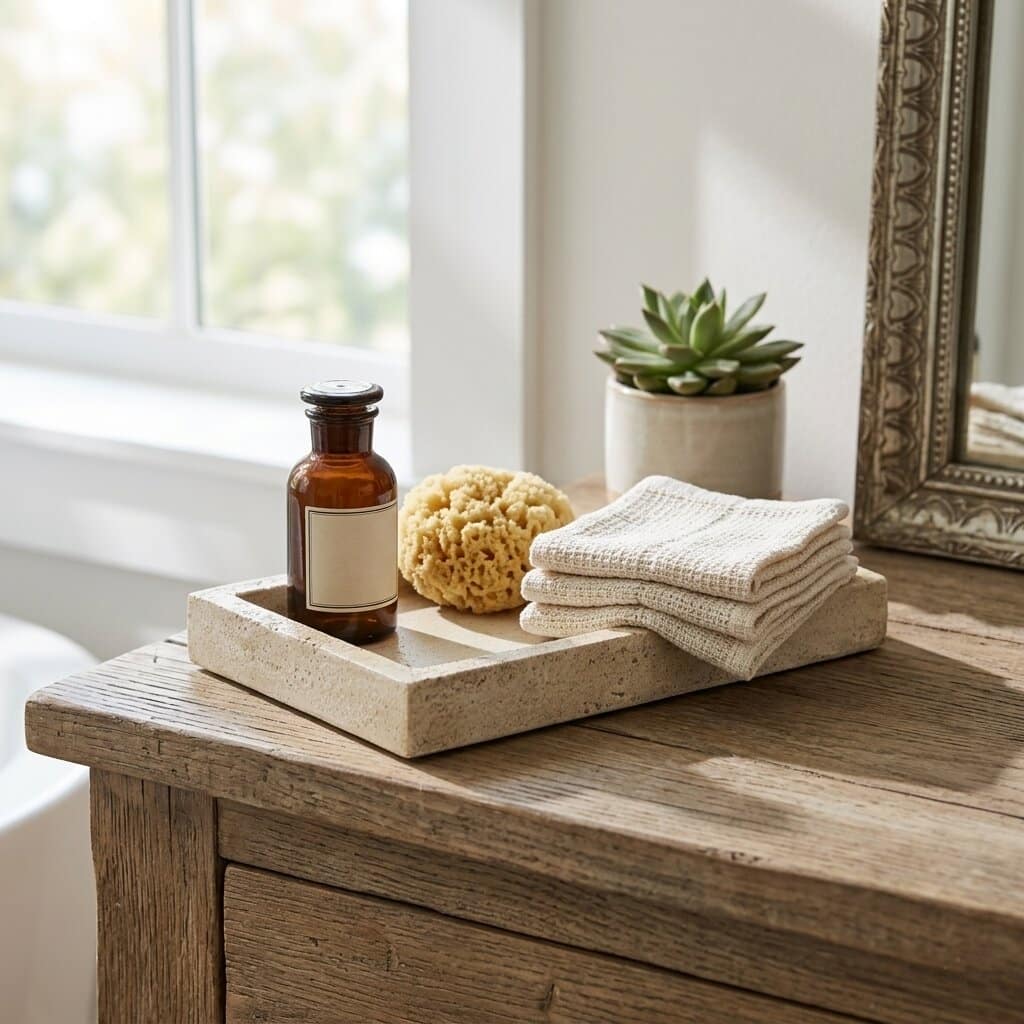 Avice 9.75" Beige Stone Style MGO Decorative Rectangle Tray