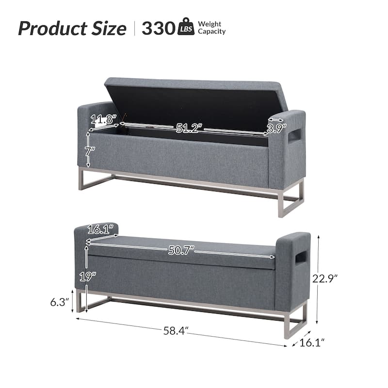 Diana Modern Upholstered Filp-Top Storage Bench with Sturdy Metal Legs