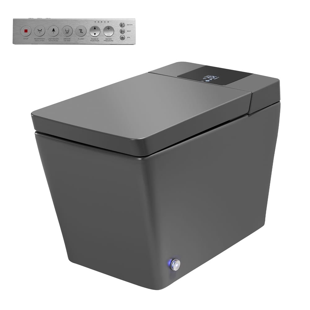 Elongated Smart Bidet Toilet with Foot Sensor, Auto Flush, LED Display, Heated Seat