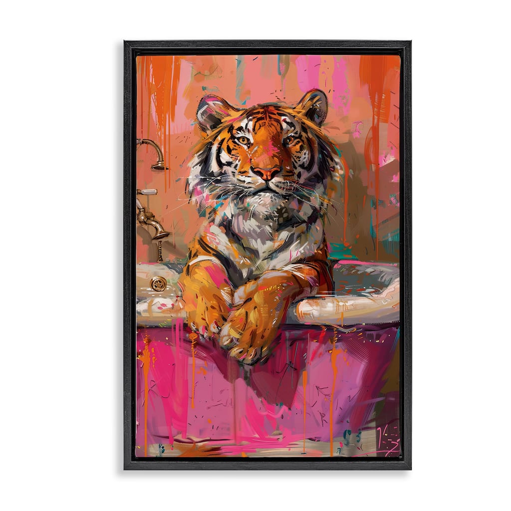Stupell Fresh Abstraction Tiger in Bathtub Framed Floater Canvas Wall Art Design By LSR Design Studio