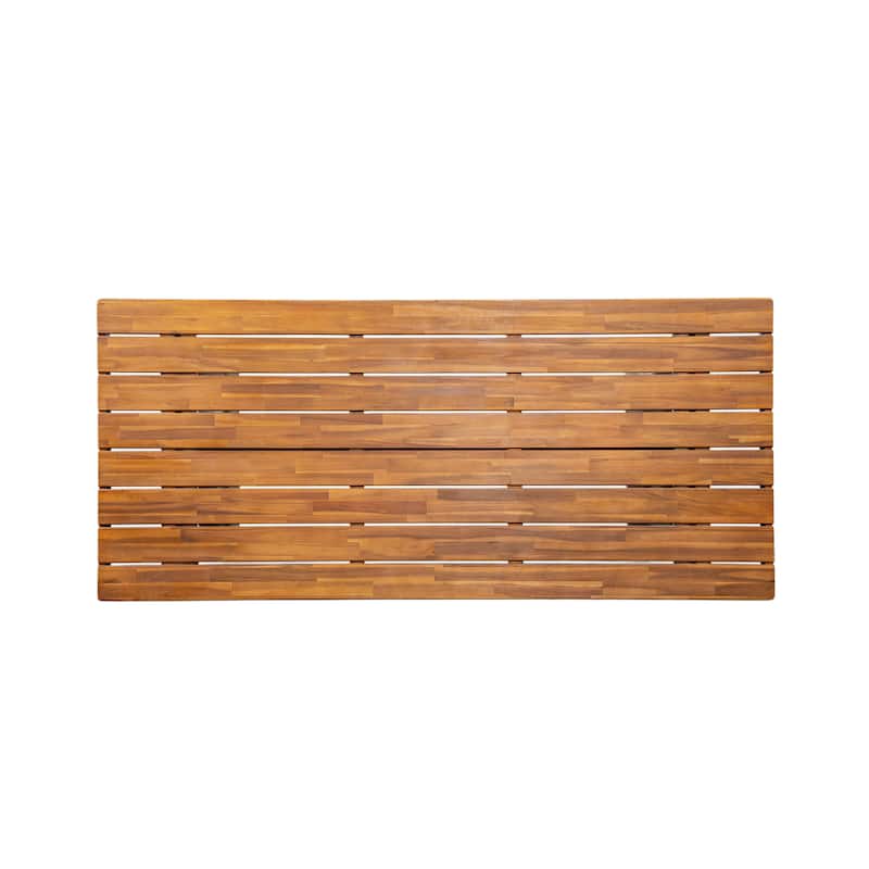 Christopher Knight Home - Rowan Outdoor Acacia Wood Dining Set with Handwoven Rattan Details and Slatted Tabletop