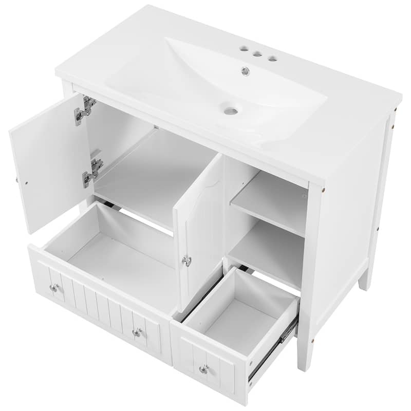 36" Bathroom Vanity with Ceramic Basin - Storage Cabinet with Drawers