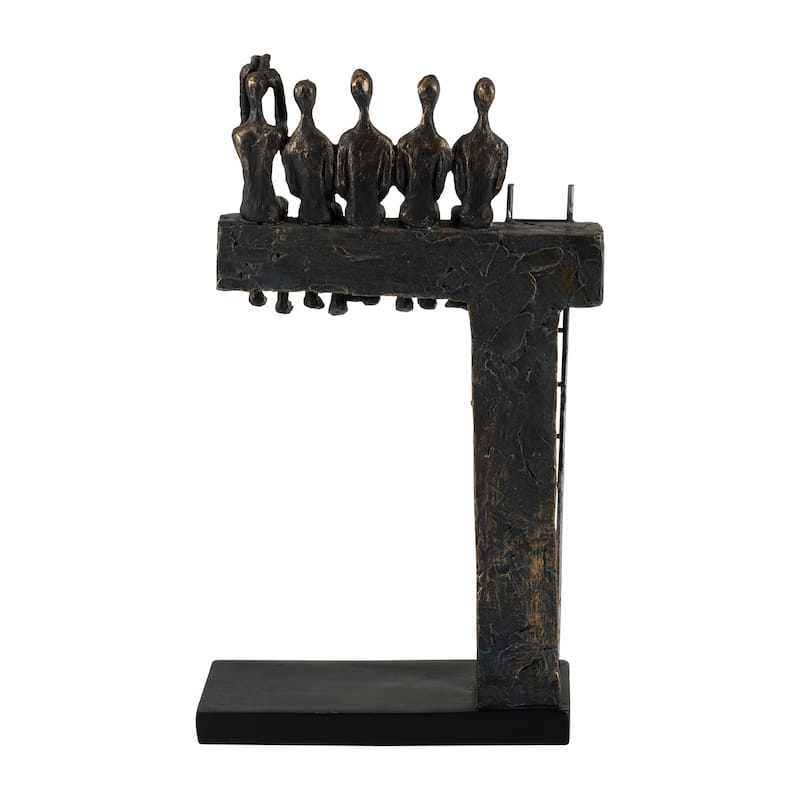 Decorative Abstract Figures on Ledge with Ladder - 15", Bronze & Black - 9" x 3" x 15"