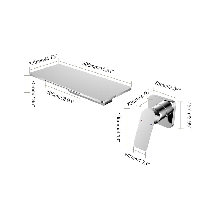 YASINU Waterfall Bathroom Sink Faucet 1- Handle Wall Mount Lavatory Faucet